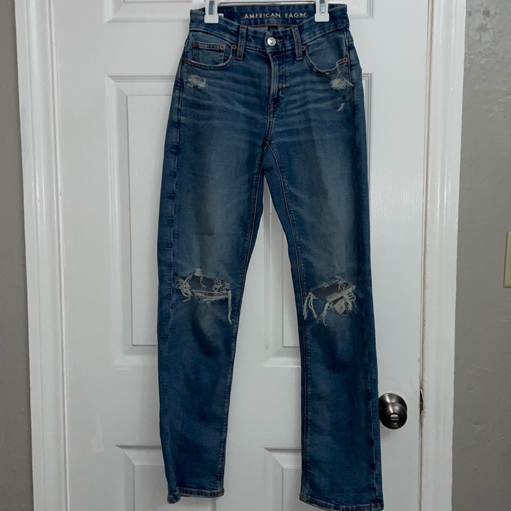 American Eagle stretch ripped jeans.